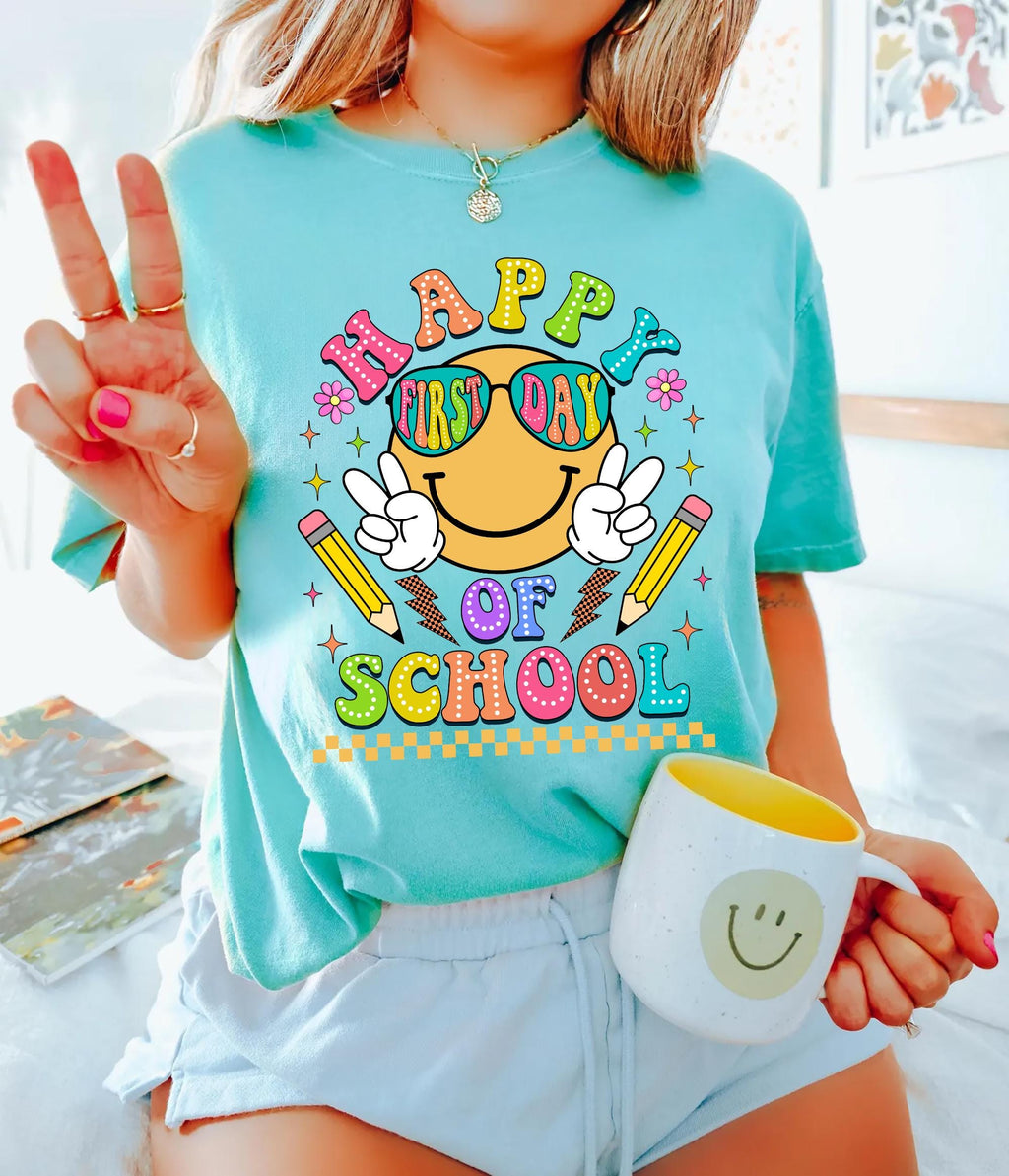 Happy First Day School Teacher Teachers Kindergarten Teacher Teacher Appreciation Back School - T-Shirt, Sweatshirt, Hoodie