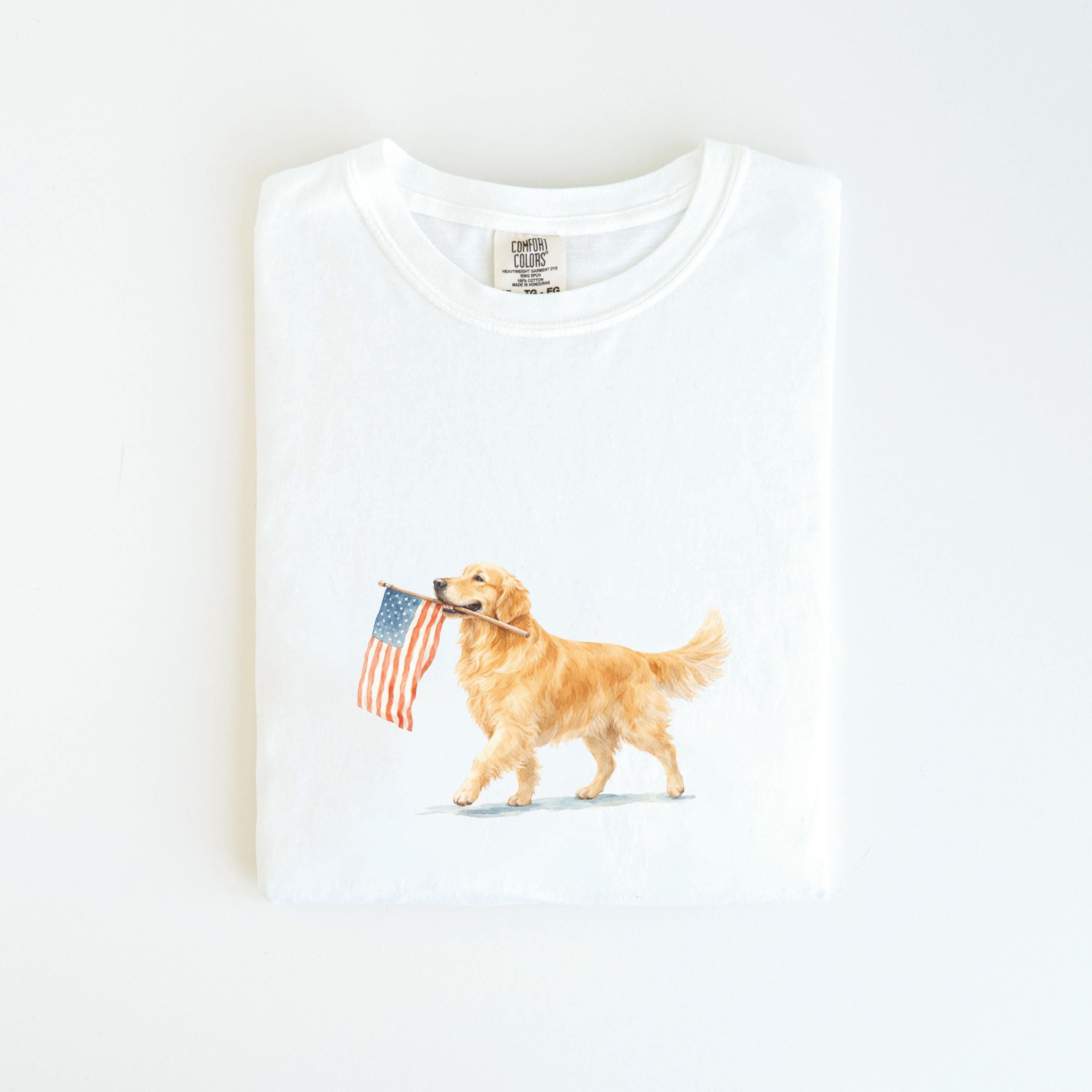 Golden Retriever American Flag Comfort Colors Golden Retriever 4th July Golden Mama Memorial Day Patriotic - T-Shirt, Sweatshirt, Hoodie