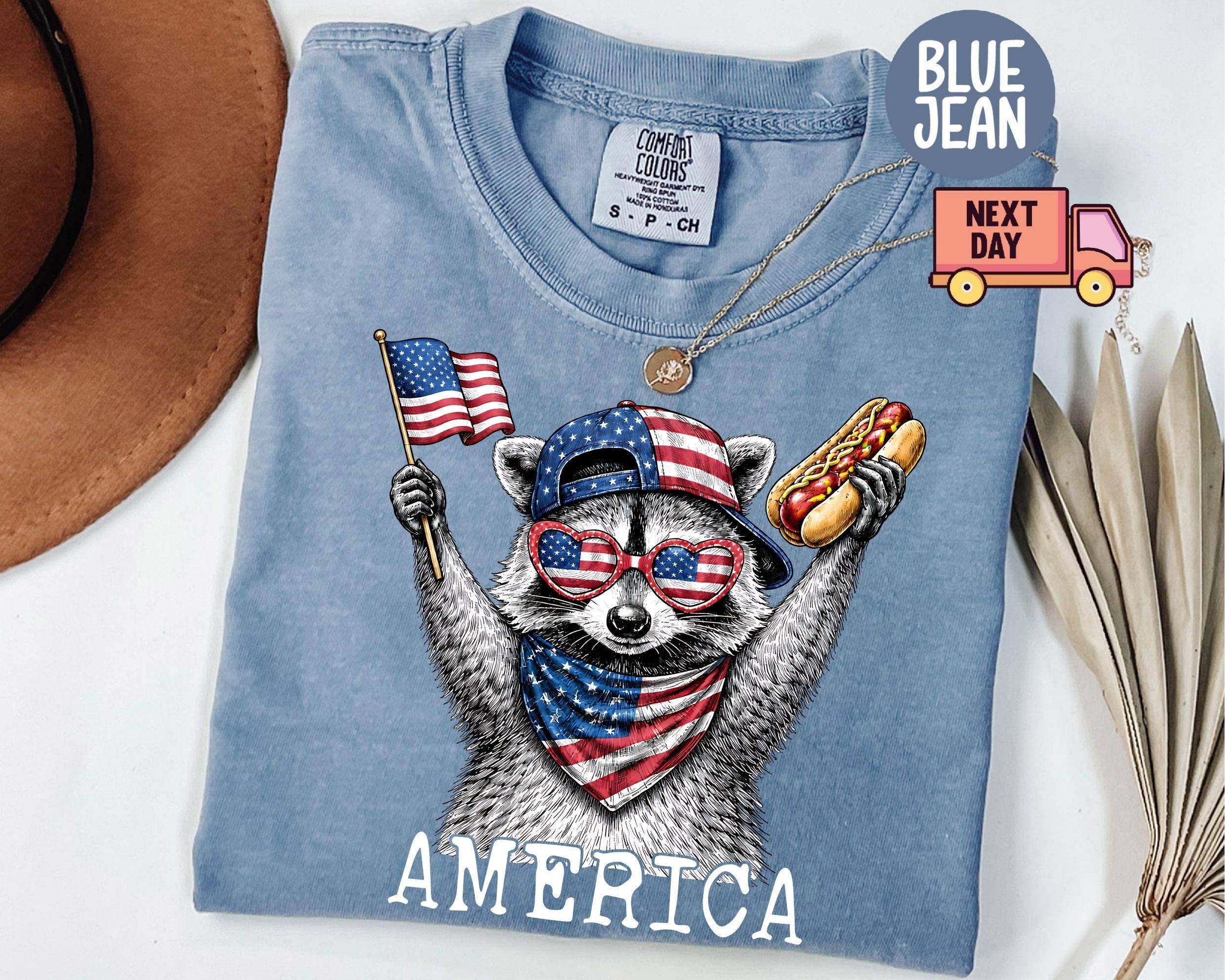 Comfort Colors America Raccoon Dog 4th July Raccoon Patriotic American Flag Tee Retro Usa Animal - T-Shirt, Sweatshirt, Hoodie