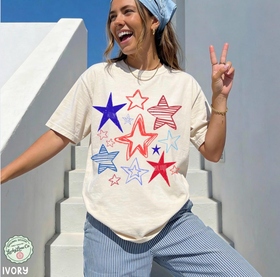 Retro 4th July Stars Comfort Colors Patriotic Usa Tee 4th July Summer America - T-Shirt, Sweatshirt, Hoodie