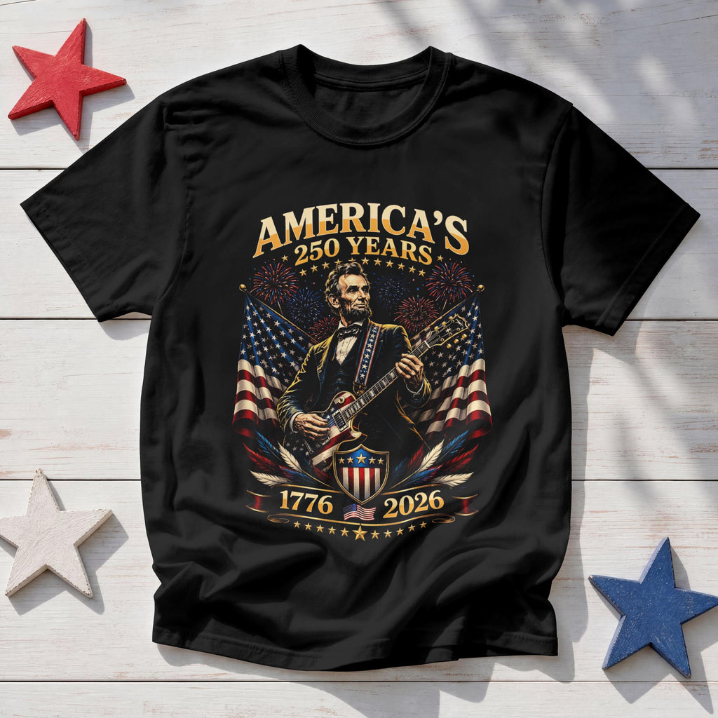 Usa 250 Year Tour Lincoln Playing Guitar 1776 2026 Patriotic 4th July Independence Day - T-Shirt, Sweatshirt, Hoodie