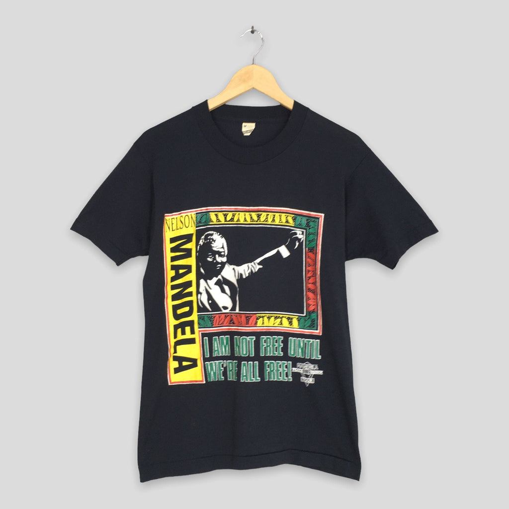 Vintage 80'S Nelson Mandela Black Community Medium Malcolm Am Free Until We'Re Free Human Rights Activist Tee Size - T-Shirt, Sweatshirt, Hoodie