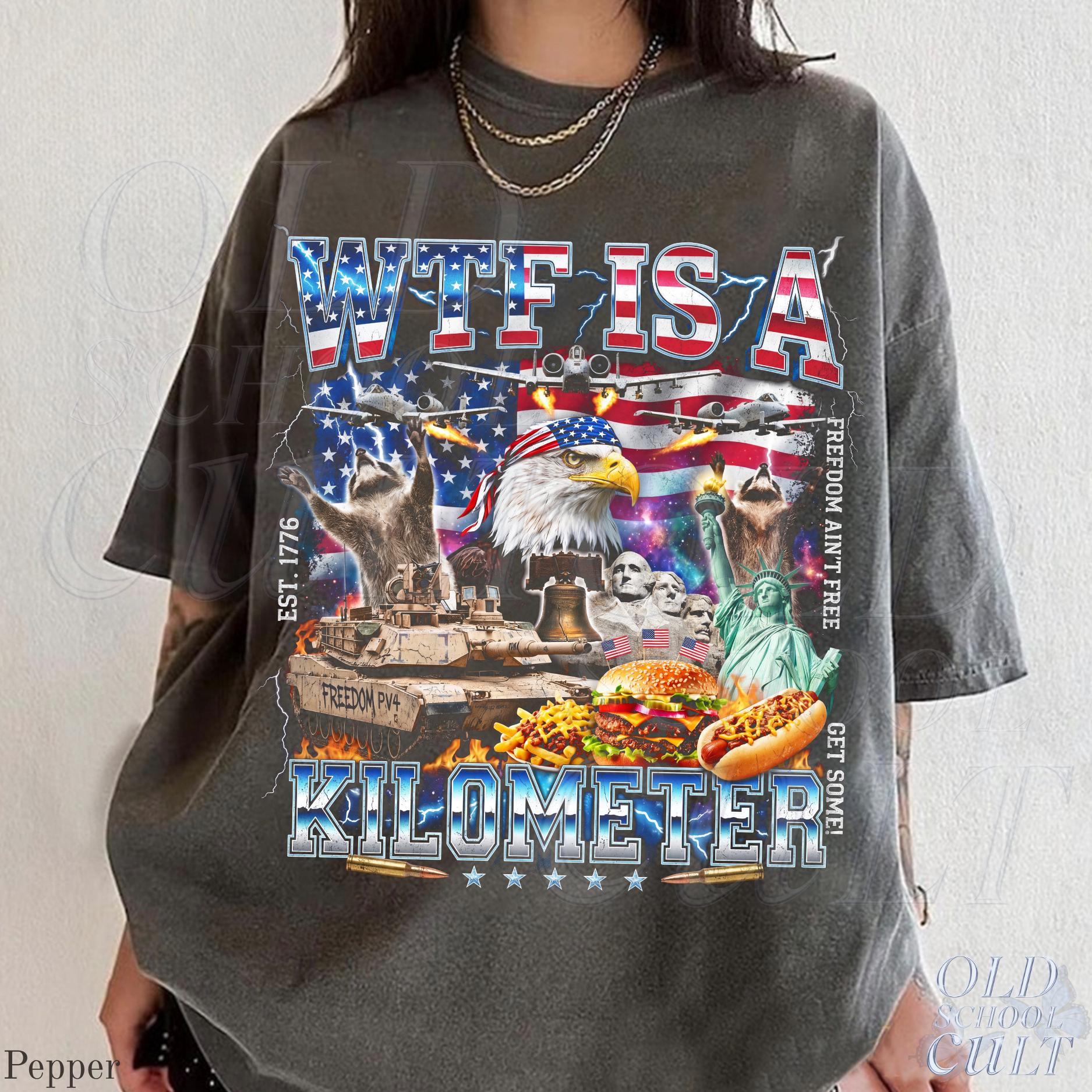 Wtf Kilometer Usa Patriotic Vintage American Eagle Meme 4th July Retro Freedom - T-Shirt, Sweatshirt, Hoodie
