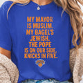 Mayor Muslim Bagels Jewish Pope Side Knicks Five Gildan Tee Knicks Nba Champions 2026 York City Parade - T-Shirt, Sweatshirt, Hoodie
