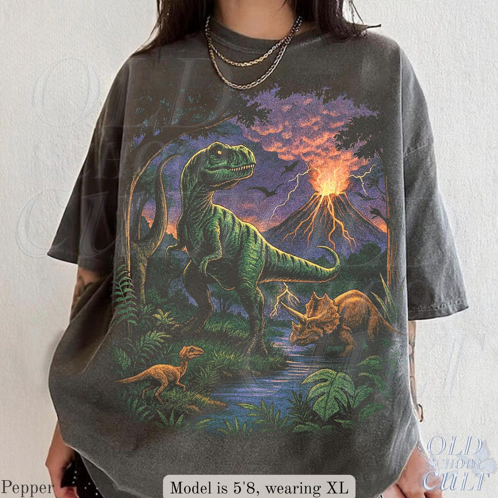 Vintage Jurassic Dinosaur 90s Retro T-Rex Triceratops 90s Prehistoric Dino Nostalgia Nature - T-Shirt, Sweatshirt, Hoodie