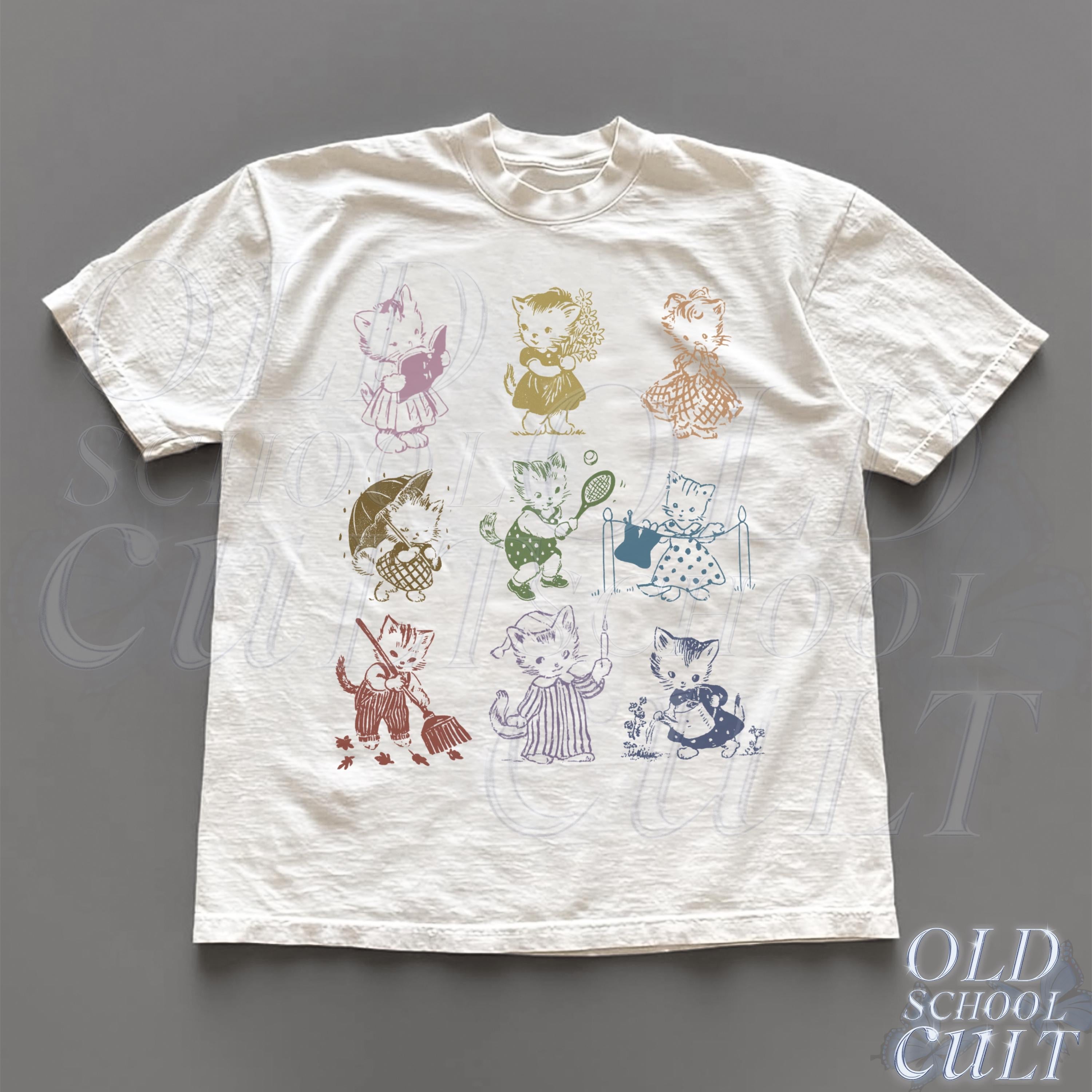 Cat 90s Tattoo Vintage Retro Kitten Cat Lovers Cats Playing Relaxed Weird - T-Shirt, Sweatshirt, Hoodie