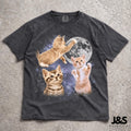 Three Cats Retro Moon Vintage Cat Moonmeme Cat Lovers Cat Tee Oversized Washed Tee Weird Meme - T-Shirt, Sweatshirt, Hoodie