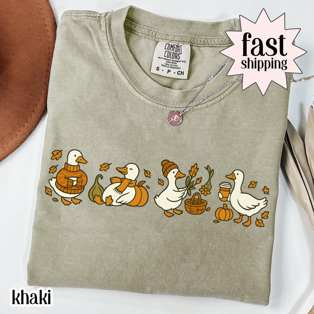 Fall Goose Comfort Colors Autumn Silly Goose Fall Autumn Thanksgiving Tee Coffee Pumpkin Gourd Tee Halloween - T-Shirt, Sweatshirt, Hoodie