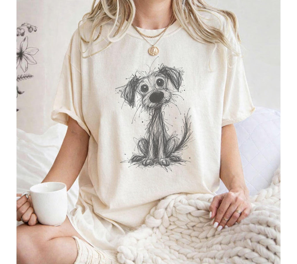 Comfort Colors Puppy Doodle Scribble Dog Sketch Tee Line Art Dog Dog Lover - T-Shirt, Sweatshirt, Hoodie