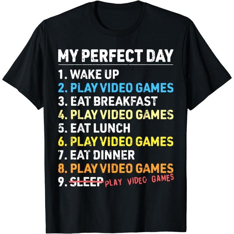 [100% Cotton] Cotton Short Sleeve My Perfect Day Video Games Funny Gamer Gaming T-Shirts, Hoodie, Sweatshirt - T-Shirt, Sweatshirt, Hoodie