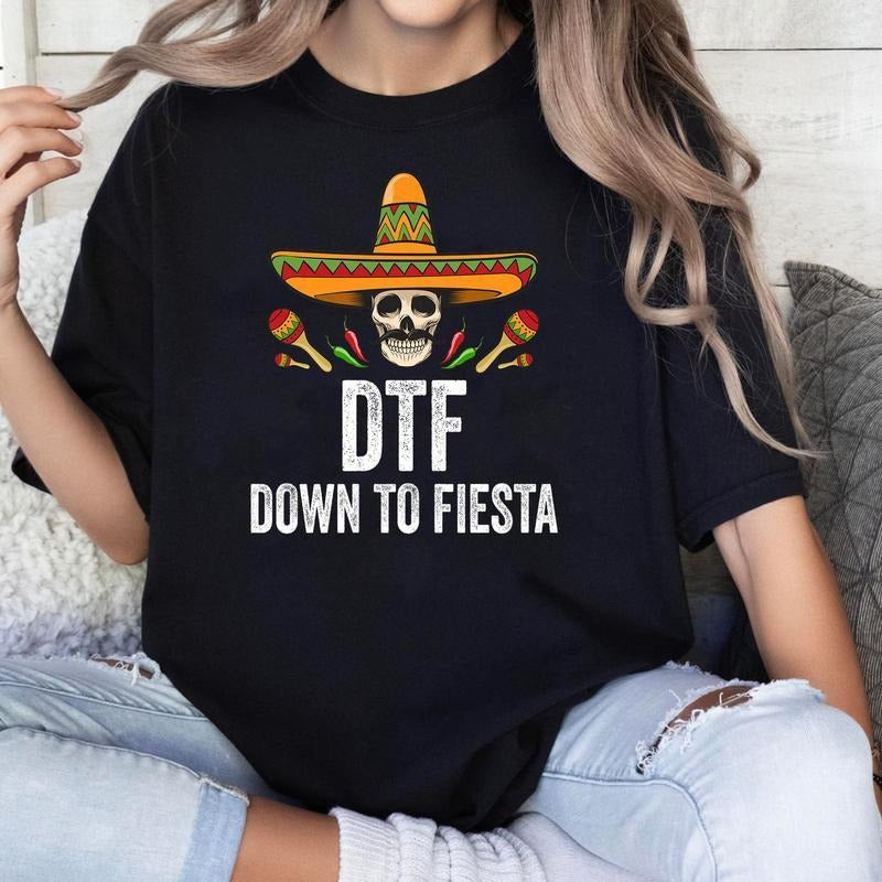 [100% Cotton] DTF Down Fiesta Shirt Funny Mexican Skull Cinco De Mayo T-Shirts, Hoodie, Sweatshirt - T-Shirt, Sweatshirt, Hoodie