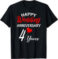 [100% Cotton] Happy 4th Wedding Anniversary Heart Love Him Her Couple T-Shirts, Hoodie, Sweatshirt - T-Shirt, Sweatshirt, Hoodie