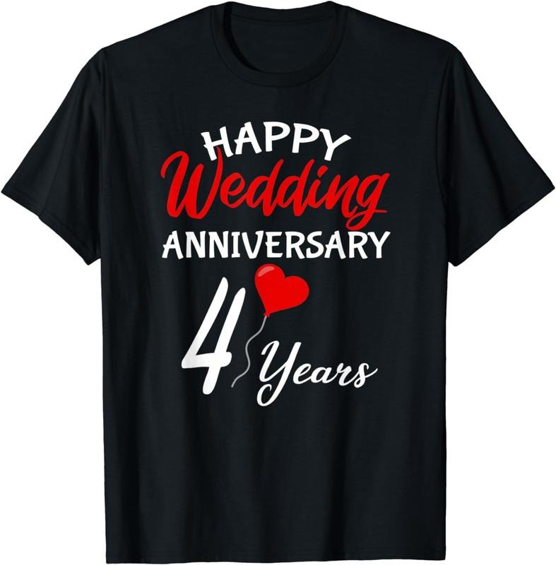 [100% Cotton] Happy 4th Wedding Anniversary Heart Love Him Her Couple T-Shirts, Hoodie, Sweatshirt - T-Shirt, Sweatshirt, Hoodie