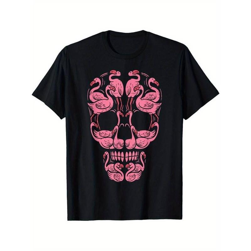 [100% Cotton] Pink Flamingo Skull Breast Cancer Awareness Halloween Crew Neck Shirt Summer Comfortable Casual Short Sleeve T-Shirts, Hoodie, Sweatshirt - T-Shirt, Sweatshirt, Hoodie