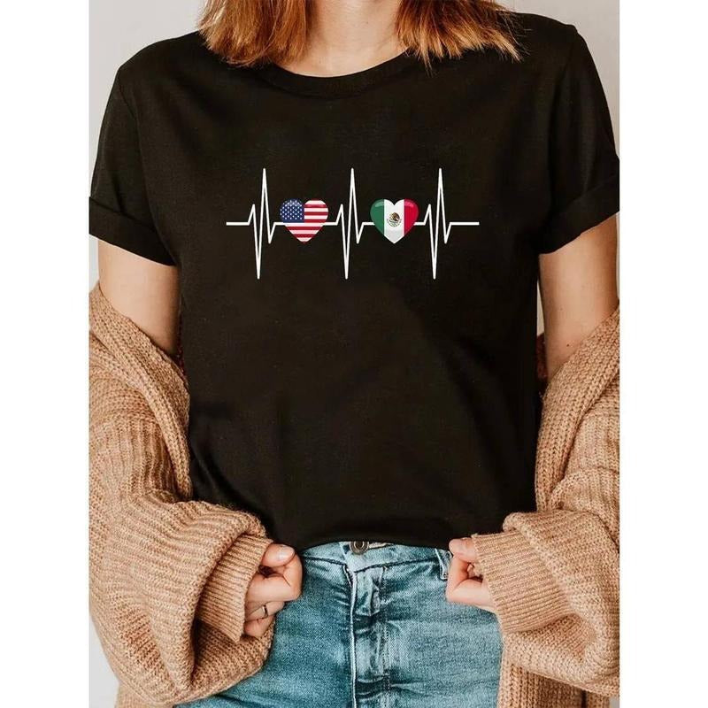 [100% Cotton] USA Mexico Shirt Heartbeat America Mexican Flag Heart Casual Short Sleeve Shirt T-Shirts, Hoodie, Sweatshirt - T-Shirt, Sweatshirt, Hoodie