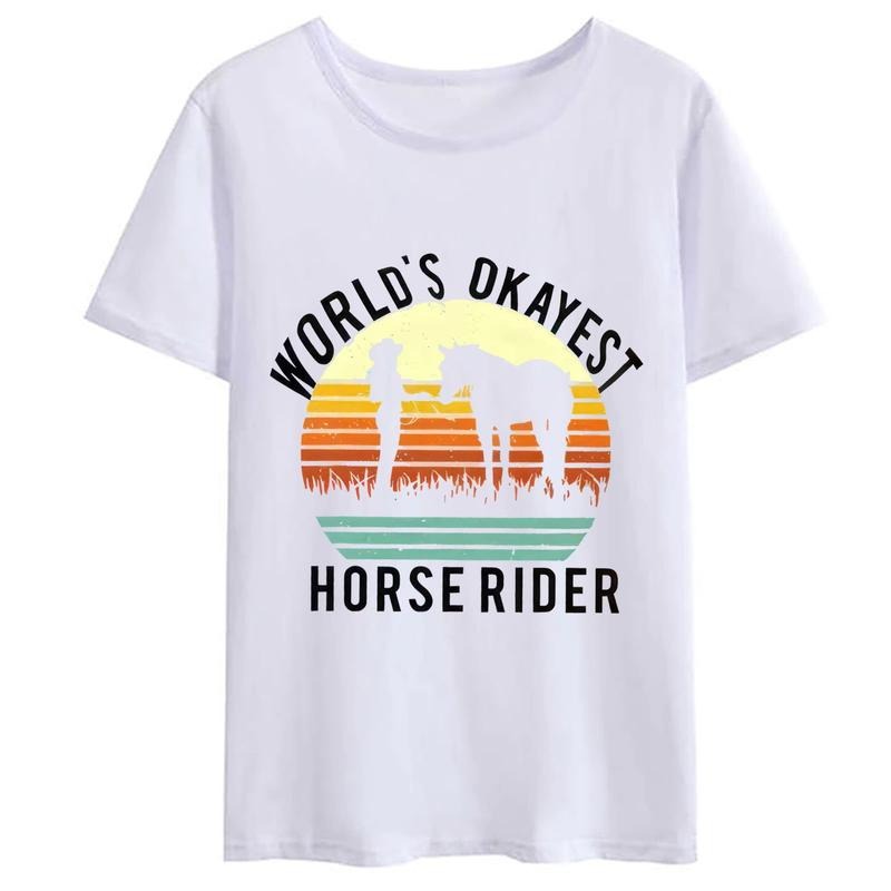 [100% Cotton] Cool World'S Okayest Horse Rider Print Summer Casual Short Sleeve Round Neck Tops T-Shirts, Hoodie, Sweatshirt - T-Shirt, Sweatshirt, Hoodie