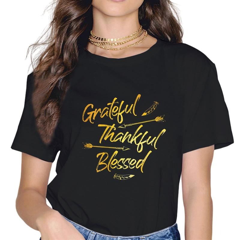 [100% Cotton]Grateful Thankful Blessed Gold Short Sleeve Casual Round Neck Thanksgiving Day T-Shirts, Hoodie, Sweatshirt - T-Shirt, Sweatshirt, Hoodie