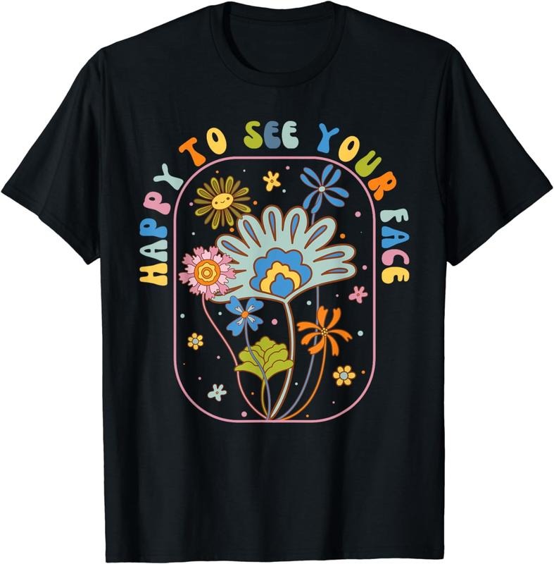 [100% Cotton]Happy See Your Face Groovy Flowers Back School Teacher T-Shirts, Hoodie, Sweatshirt - T-Shirt, Sweatshirt, Hoodie
