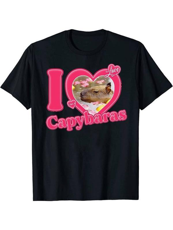 [100% Cotton]I Love Capybaras" Casual Short Sleeve Crew Neck Outfits Summer T-Shirts, Hoodie, Sweatshirt - T-Shirt, Sweatshirt, Hoodie