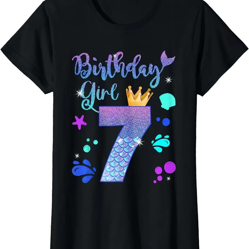 [100% Cotton]Mermaid Girl 7 Year Old My 7th Bday Mermaid T-Shirts, Hoodie, Sweatshirt - T-Shirt, Sweatshirt, Hoodie