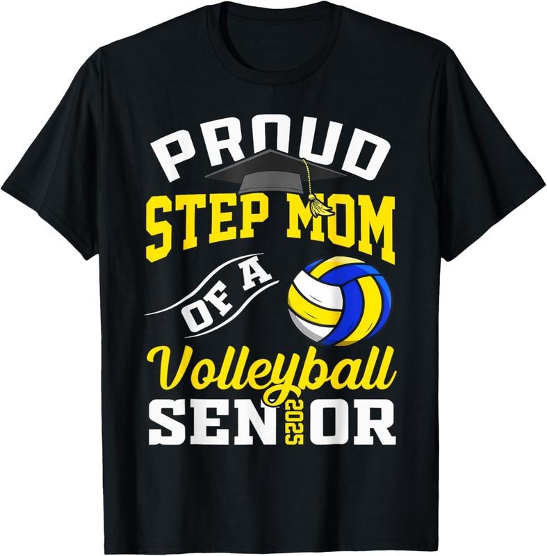 100% Cotton Proud Step Mom Volleyball Senior 2025 Graduation T-Shirts, Hoodie, Sweatshirt - T-Shirt, Sweatshirt, Hoodie