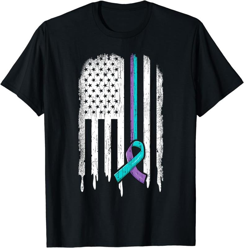 [100% Cotton]Suicide Prevention Shirt USA Flag Ribbon Suicide Survivor T-Shirts, Hoodie, Sweatshirt - T-Shirt, Sweatshirt, Hoodie