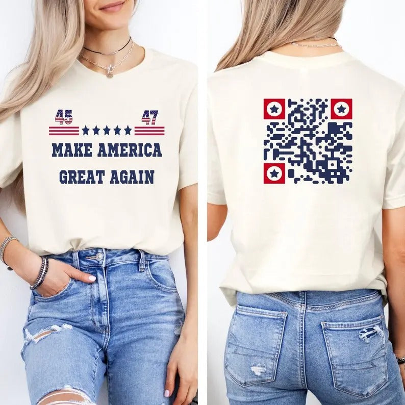 2 Sides Trump YMCA QR Code Dance Funny President Trump Patriotic Her Him Classic Fabric T-Shirts, Hoodie, Sweatshirt - T-Shirt, Sweatshirt, Hoodie