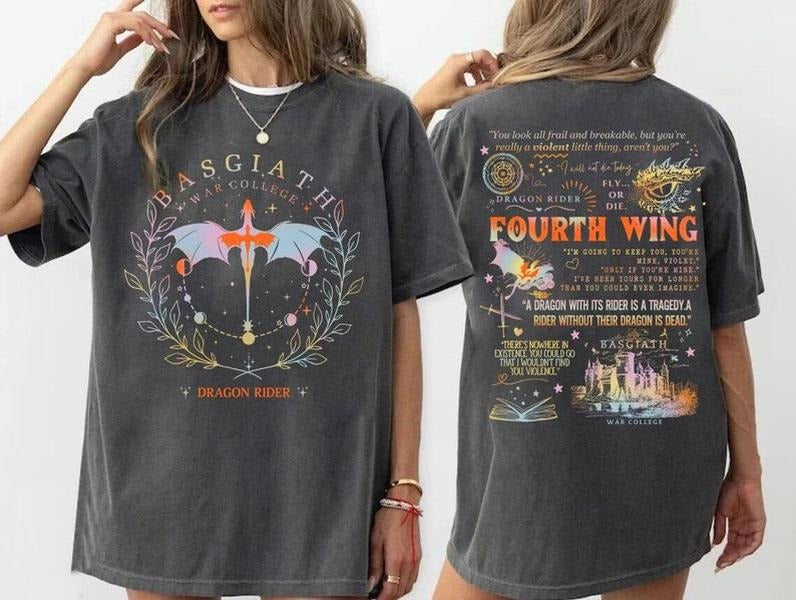 2 Slides Basgiath War College Shirt Fourth Wing Dragon Rider Shirt Rebecca Yoros Fourth Wing Violet Sorrengail Casual Cotton T-Shirts, Hoodie, Sweatshirt - T-Shirt, Sweatshirt, Hoodie