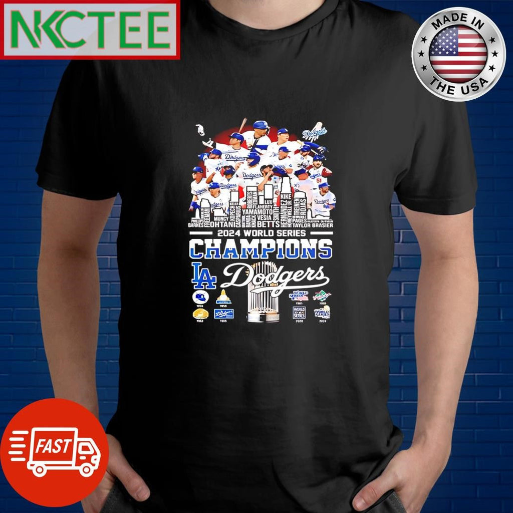 2024 World Series Champions Los Angeles Dodgers all team members shirt Unisex T-shirt, Sweatshirt, Hoodie, Long Sleeve Tee - T-Shirt, Sweatshirt, Hoodie