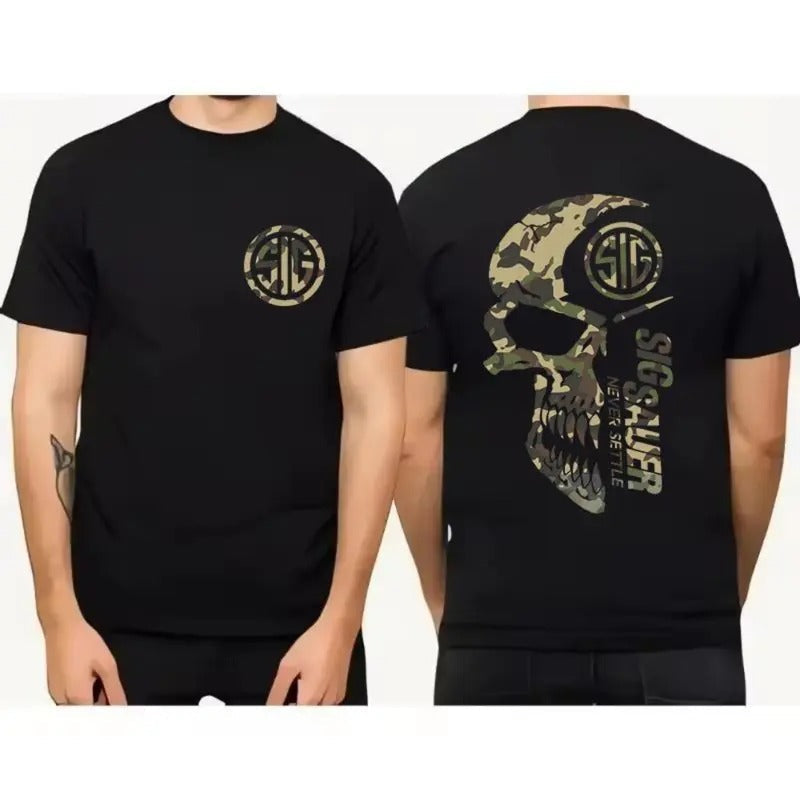 2025 Summer Camo Sig Sauer Never Settle Short Sleeve Casual 100% Cotton Camo Shirt Sig Sauer Lover T-Shirts, Hoodie, Sweatshirt - T-Shirt, Sweatshirt, Hoodie