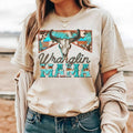 #215 Wranglin Mama Western Boho Cow Retro Print Crew Neck T-Shirts, Hoodie, Sweatshirt - T-Shirt, Sweatshirt, Hoodie