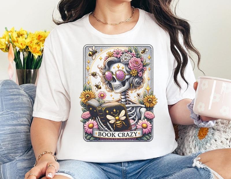 # 338 Book Crazy Bee Floral Roses Tarot Card Print Crew Neck T-Shirts, Hoodie, Sweatshirt - T-Shirt, Sweatshirt, Hoodie