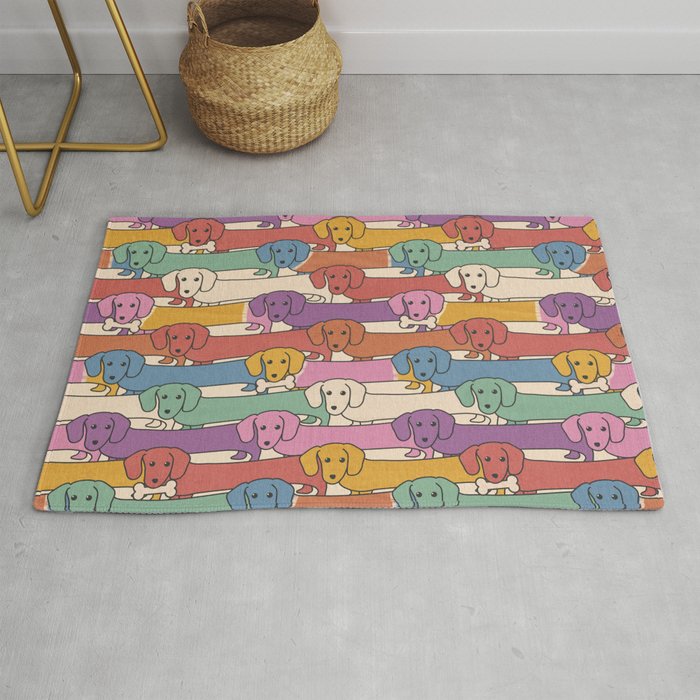 Retro Rainbow Funny Dachshunds Rug Gallery Image 1 Unisex T-shirt, Sweatshirt, Hoodie, Long Sleeve Tee - T-Shirt, Sweatshirt, Hoodie