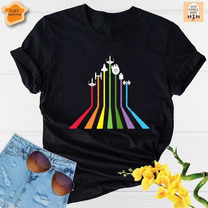 Rainbow Shirt Black Rainbow 100% Cotton Crew Neck 3 4 Length Casual & LGBTQ Inspired All Seasons T-Shirts, Hoodie, Sweatshirt - T-Shirt, Sweatshirt, Hoodie