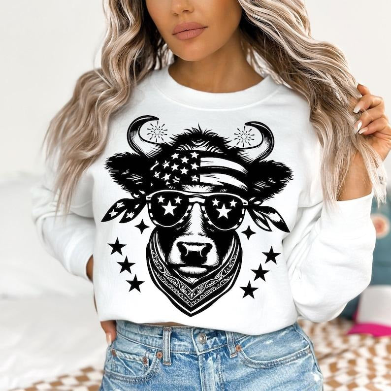 4th July Heifer Retro Fourth July Funny 4th July Cute Western Cow Independence Day T-Shirts, Hoodie, Sweatshirt - T-Shirt, Sweatshirt, Hoodie