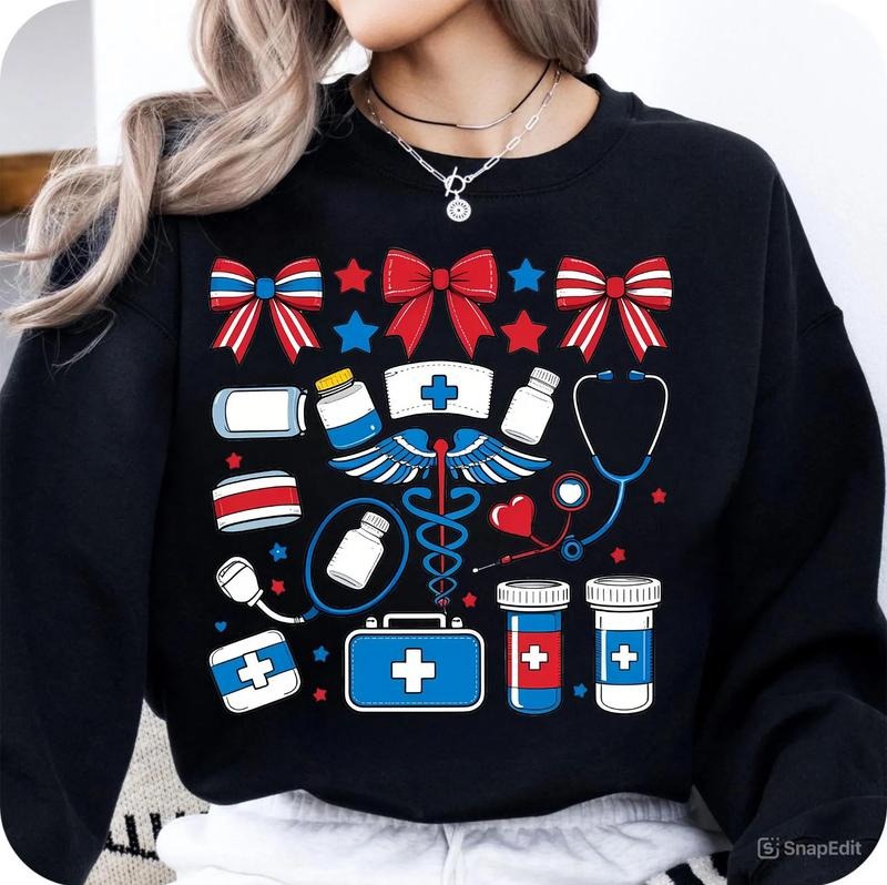 4th July ICU CRNA Surgical Medical Girly Shirt 4th July Coquette Nurse Bow Ribbon Stethoscope Coquette Bow Shirt Red White Blue Nurse Coquette Bow Nursing School Cute Nurse Nurse T-Shirts, Hoodie, Sweatshirt - T-Shirt, Sweatshirt, Hoodie