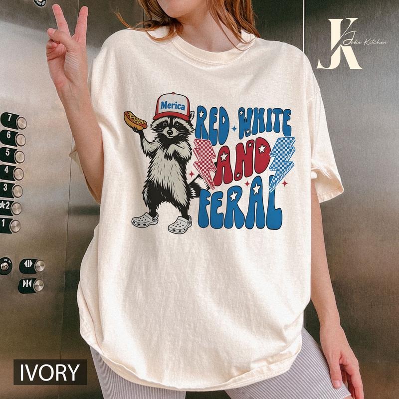 4th July Comfort Colors Shirt Red White Feral Funny USA Shirt Funny Raccoon Shirt Feral Hotdog Raccoon Merica Top Womenswear T-Shirts, Hoodie, Sweatshirt - T-Shirt, Sweatshirt, Hoodie