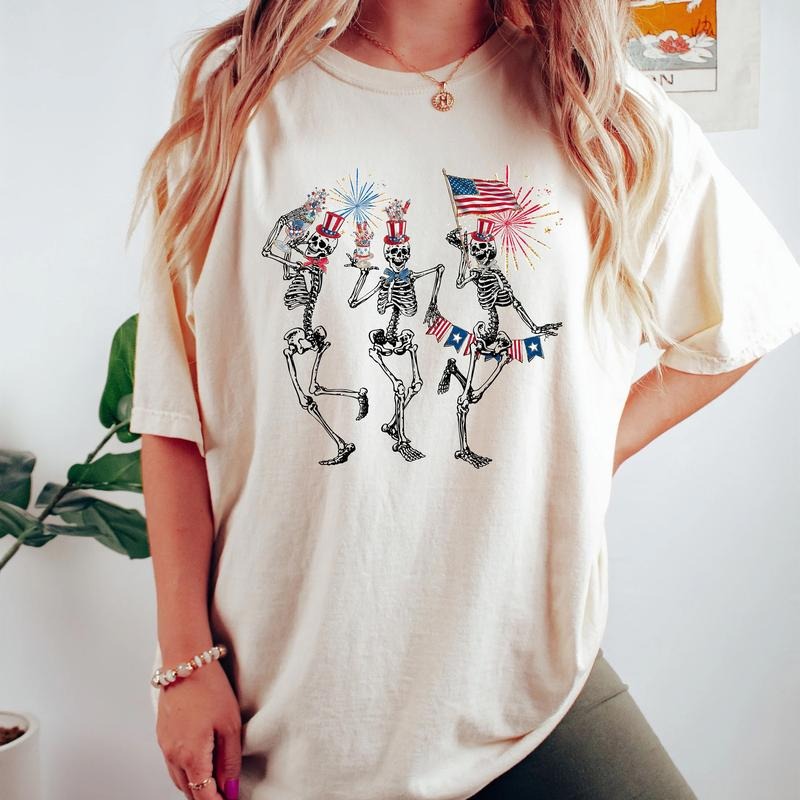 4th July Dancing Skeleton Shirt American Flag Shirt 4th July Stars Stripes Shirt Red White Blue Comfort Colors Shirt T-Shirts, Hoodie, Sweatshirt - T-Shirt, Sweatshirt, Hoodie