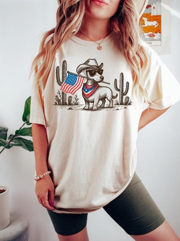 4th July Patriotic Dachshund Shirt Cowboy Dog USA Flag Western Red White Blue Dog T-Shirts, Hoodie, Sweatshirt - T-Shirt, Sweatshirt, Hoodie