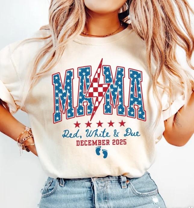4th July Pregnancy Announcement Shirt American Mama Red White Due Patriotic Maternity T-Shirts, Hoodie, Sweatshirt - T-Shirt, Sweatshirt, Hoodie