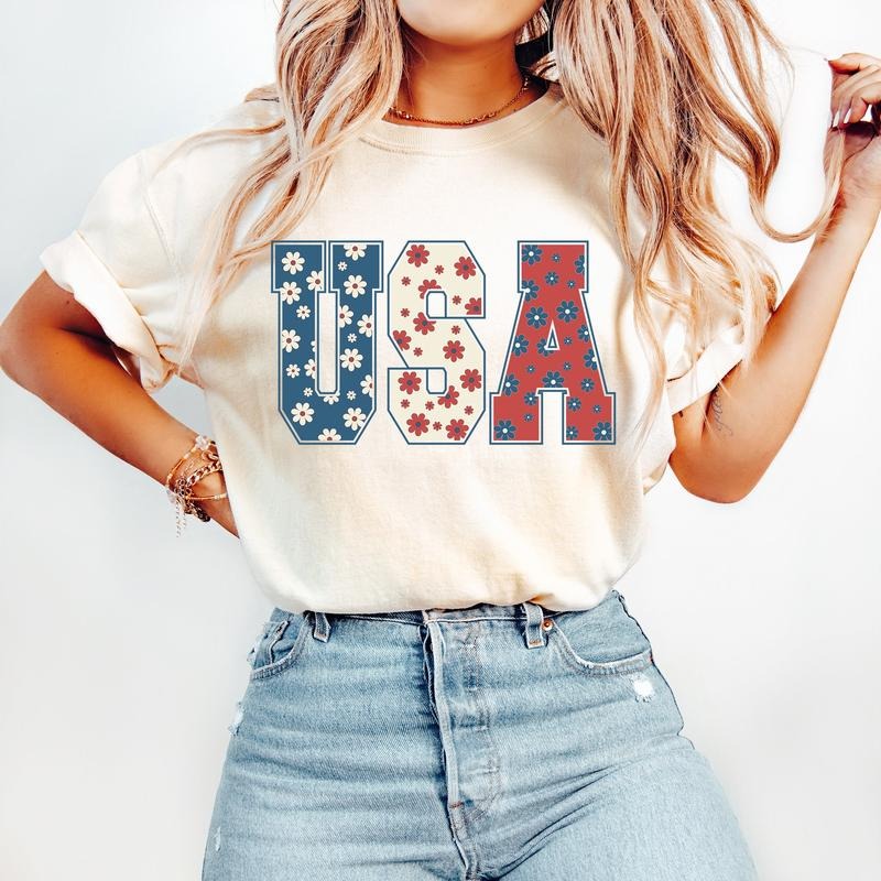 4th July Shirt USA Floral Flowers Shirt Independence Day & T-Shirts, Hoodie, Sweatshirt - T-Shirt, Sweatshirt, Hoodie
