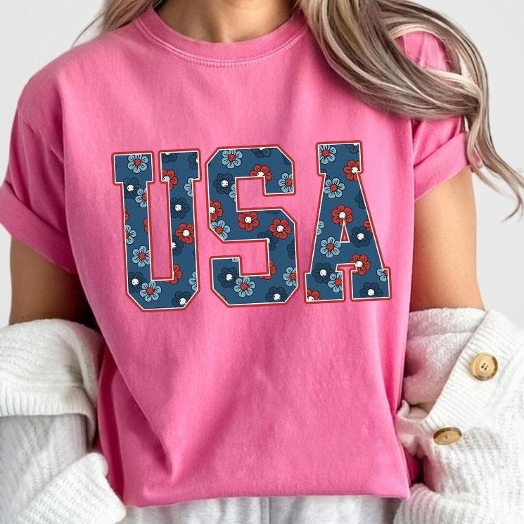 4th July Shirt USA Retro Shirts 4th July Shirts Floral USA Shirt American USA Shirt Tops Cute USA Her Fourth July Shirt Independence Day Her T-Shirts, Hoodie, Sweatshirt - T-Shirt, Sweatshirt, Hoodie
