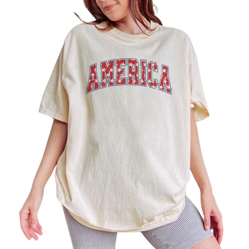 4th July America USA Flag Printed Tops Independence Day Shirt Patriotic Comfy America Lover Tops Womenswear Cotton Fabric Comfort Chic T-Shirts, Hoodie, Sweatshirt - T-Shirt, Sweatshirt, Hoodie