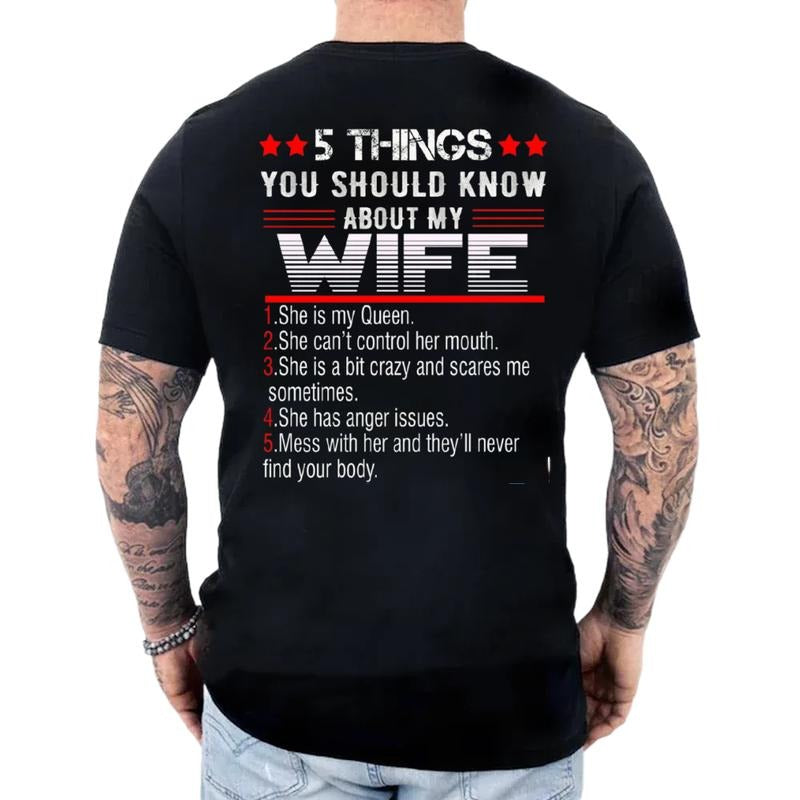 5 Things You Should Know About My Wife Shirt Husband Back Print Funny Husband Wife Regular Fit Short Sleeve Casual T-Shirts, Hoodie, Sweatshirt - T-Shirt, Sweatshirt, Hoodie