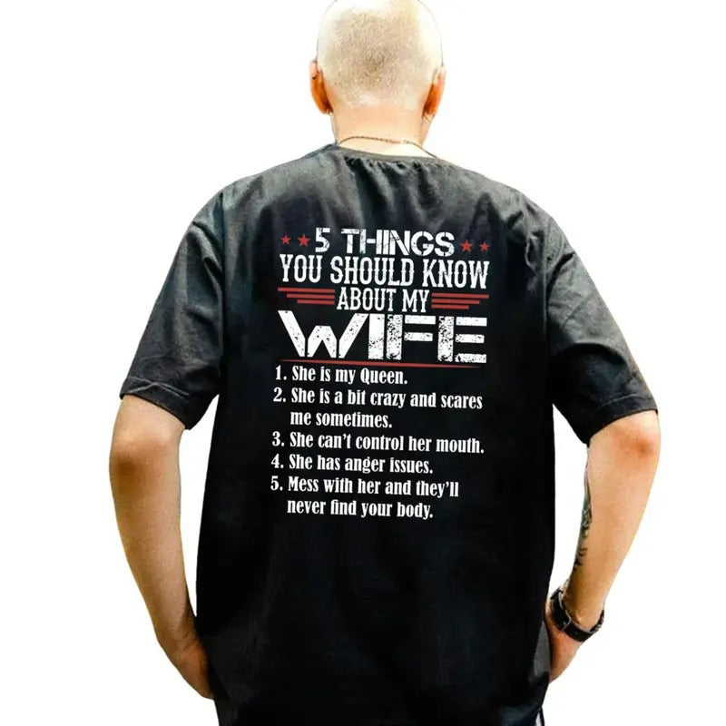 5 Things You Should Know About My Wife Print Back Husband Shirt Wife Short Sleeve Classic Streetwear T-Shirts, Hoodie, Sweatshirt - T-Shirt, Sweatshirt, Hoodie