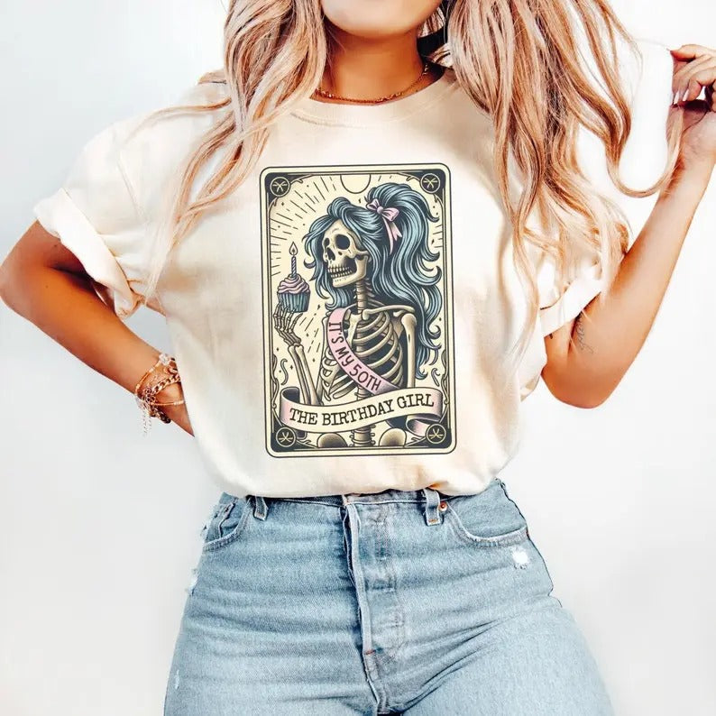 50th Her 50th Tarot Card Funny Skeleton Celebration 50th B Day Womenswear Top T-Shirts, Hoodie, Sweatshirt - T-Shirt, Sweatshirt, Hoodie