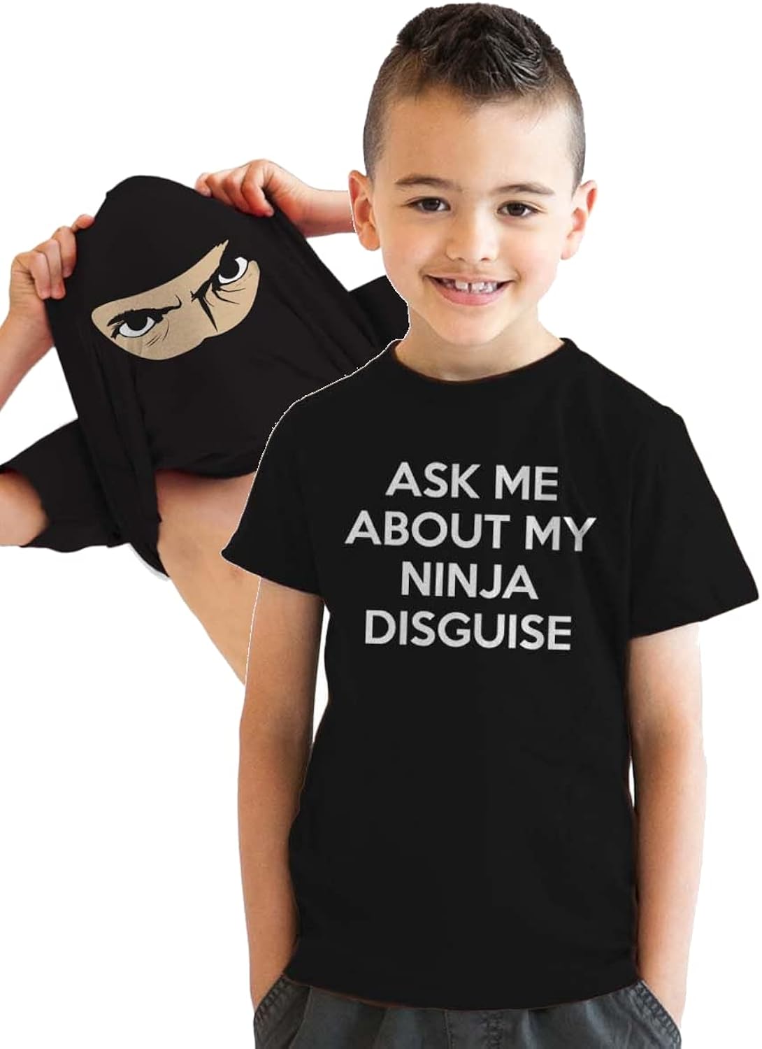 Crazy Dog Youth Ask Me About My Ninja Disguise T Shirt Funny Costume Novelty Flip Tee for Kids - T-Shirt, Sweatshirt, Hoodie