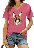 Easter Shirts for Women Happy Bunny with Leopard Bow Shirts Cute Floral Rabbit Graphic Tee - T-Shirt, Sweatshirt, Hoodie