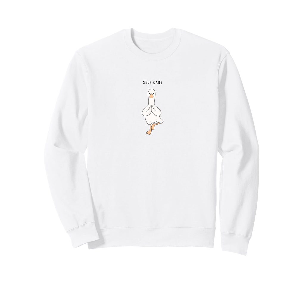 Self Care Goose Funny Minimalist Yoga Sweatshirt - Graphic Print Men Women - T-Shirt, Sweatshirt, Hoodie