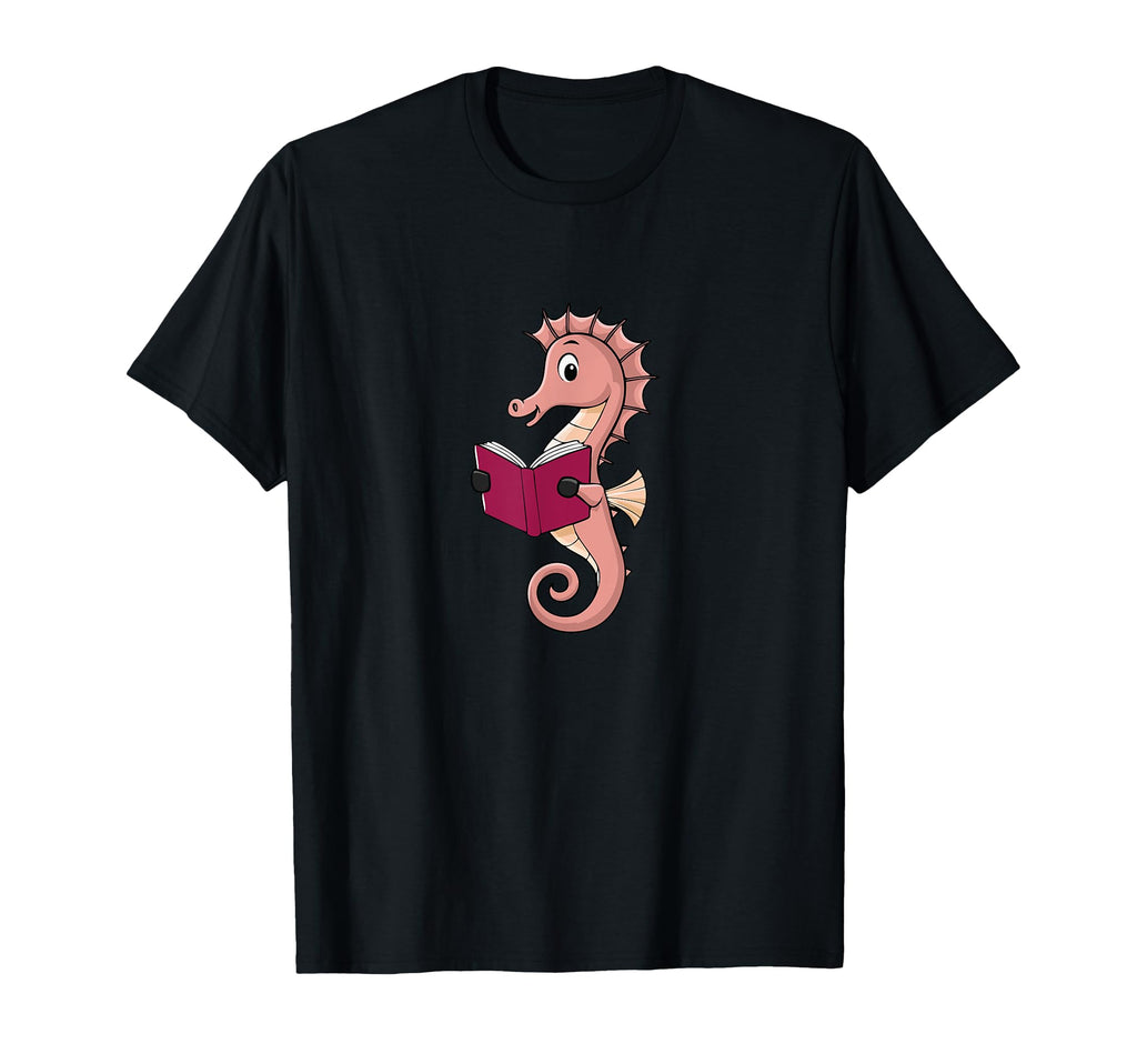 Sea Horse Reading Books Literature T-Shirt - Aesthetic Graphic Unisex - T-Shirt, Sweatshirt, Hoodie
